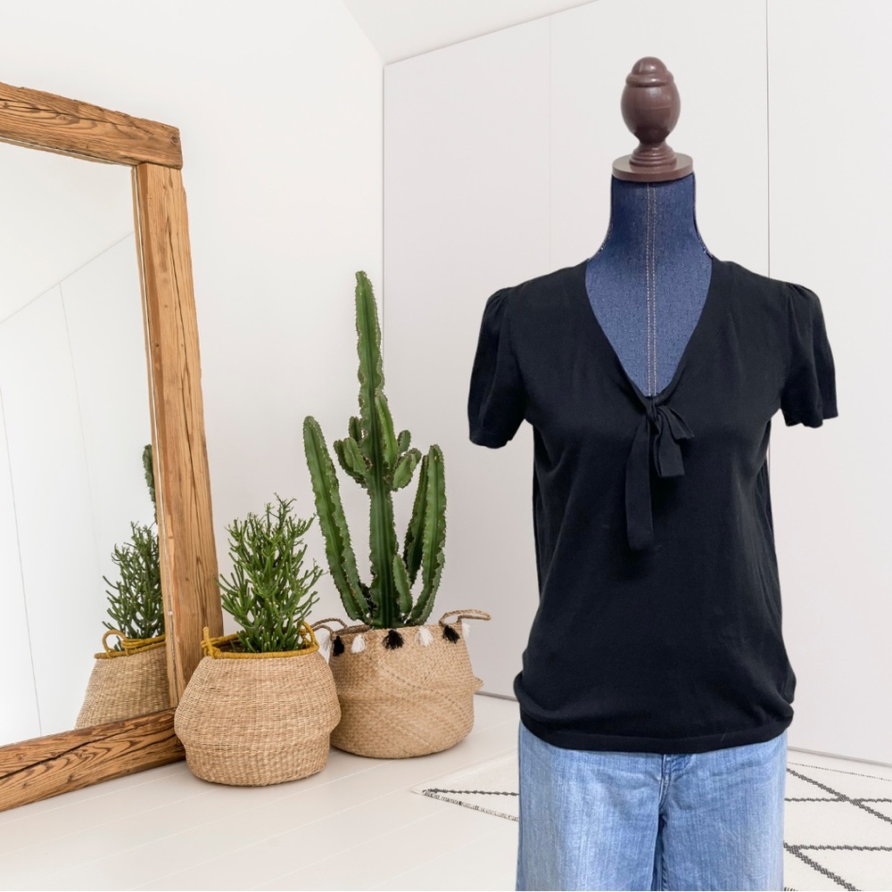 LOFT Outlet Short Sleeve Tie V-Neck Sweater